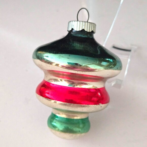 Vintage Shiny Brite USA Glass Christmas Ornaments Ribbed Bulb Shape Red & Green - Picture 9 of 10